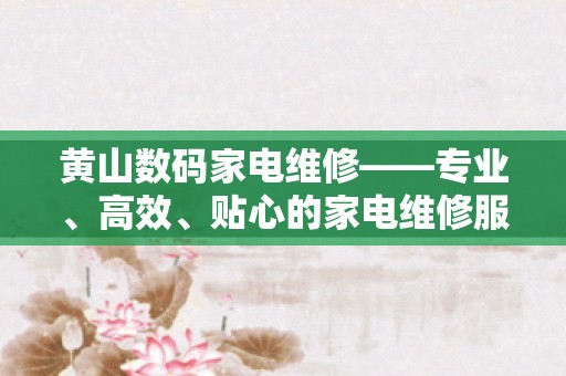 黄山数码家电维修——专业、高效、贴心的家电维修服务