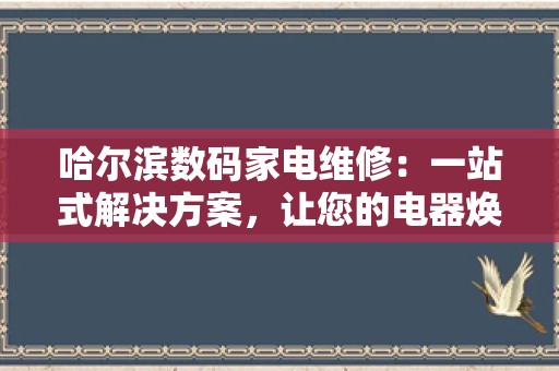 哈尔滨数码家电维修：一站式解决方案，让您的电器焕发新生
