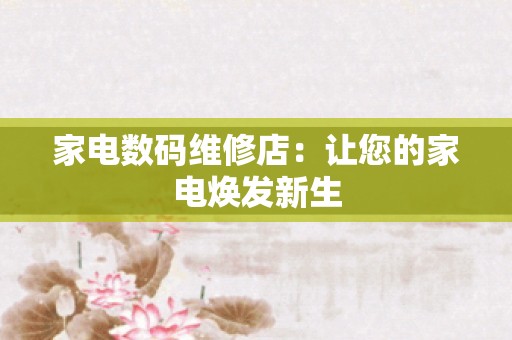 家电数码维修店：让您的家电焕发新生