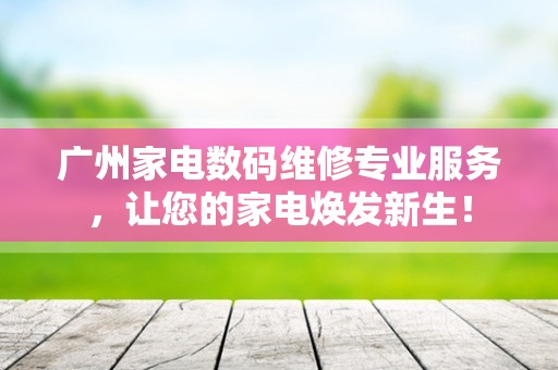 广州家电数码维修专业服务，让您的家电焕发新生！