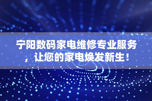 宁阳数码家电维修专业服务，让您的家电焕发新生！