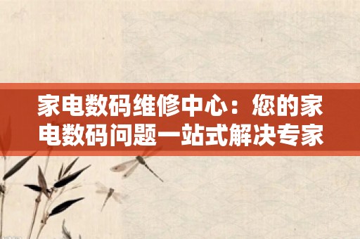 家电数码维修中心：您的家电数码问题一站式解决专家