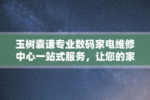 玉树囊谦专业数码家电维修中心一站式服务，让您的家电焕发新生！
