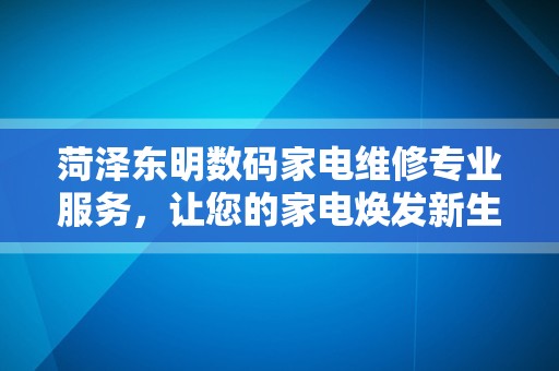菏泽东明数码家电维修专业服务，让您的家电焕发新生！