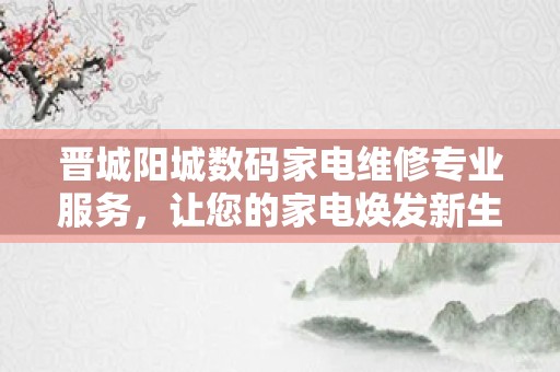 晋城阳城数码家电维修专业服务，让您的家电焕发新生！