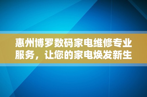 惠州博罗数码家电维修专业服务，让您的家电焕发新生！