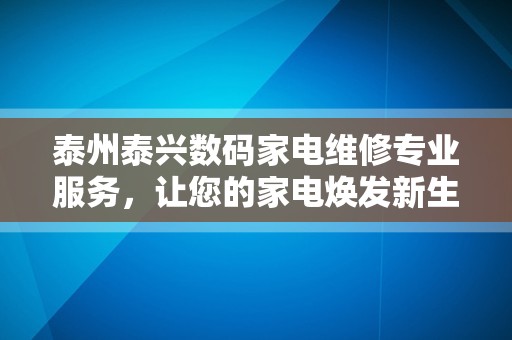 泰州泰兴数码家电维修专业服务，让您的家电焕发新生！