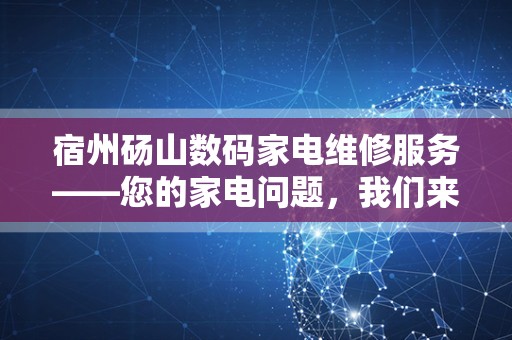 宿州砀山数码家电维修服务——您的家电问题，我们来解决！