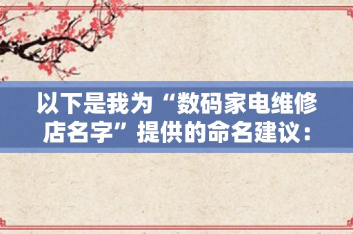 以下是我为“数码家电维修店名字”提供的命名建议：