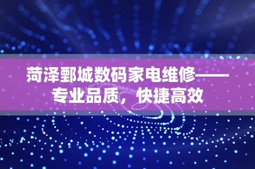菏泽鄄城数码家电维修——专业品质，快捷高效