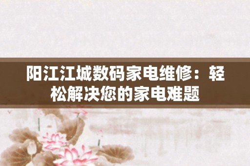 阳江江城数码家电维修：轻松解决您的家电难题