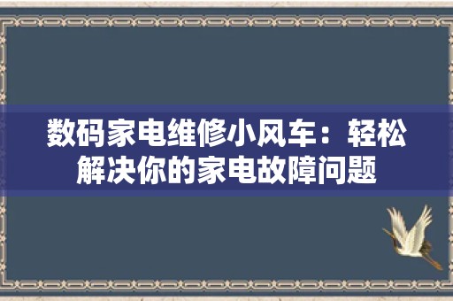 数码家电维修小风车：轻松解决你的家电故障问题
