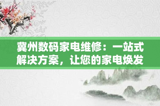 冀州数码家电维修：一站式解决方案，让您的家电焕发新生