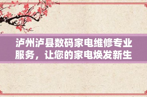 泸州泸县数码家电维修专业服务，让您的家电焕发新生