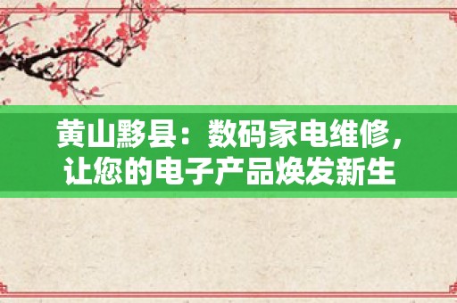 黄山黟县：数码家电维修，让您的电子产品焕发新生