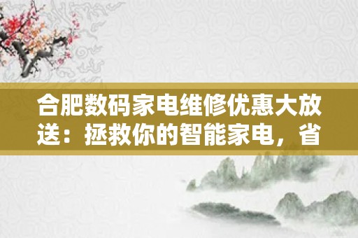 合肥数码家电维修优惠大放送：拯救你的智能家电，省钱又省心